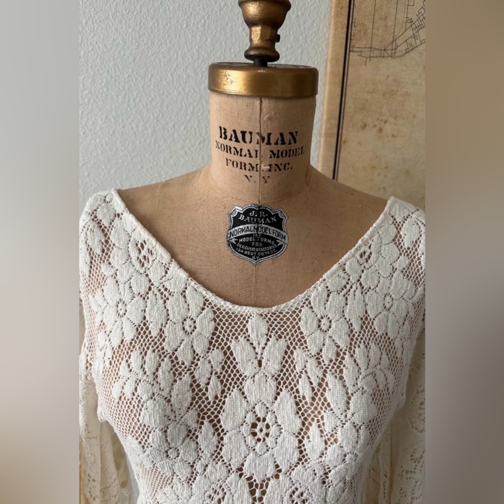 Boho Lace Handkerchief Hem Dress - Cream - Picture 4 of 5